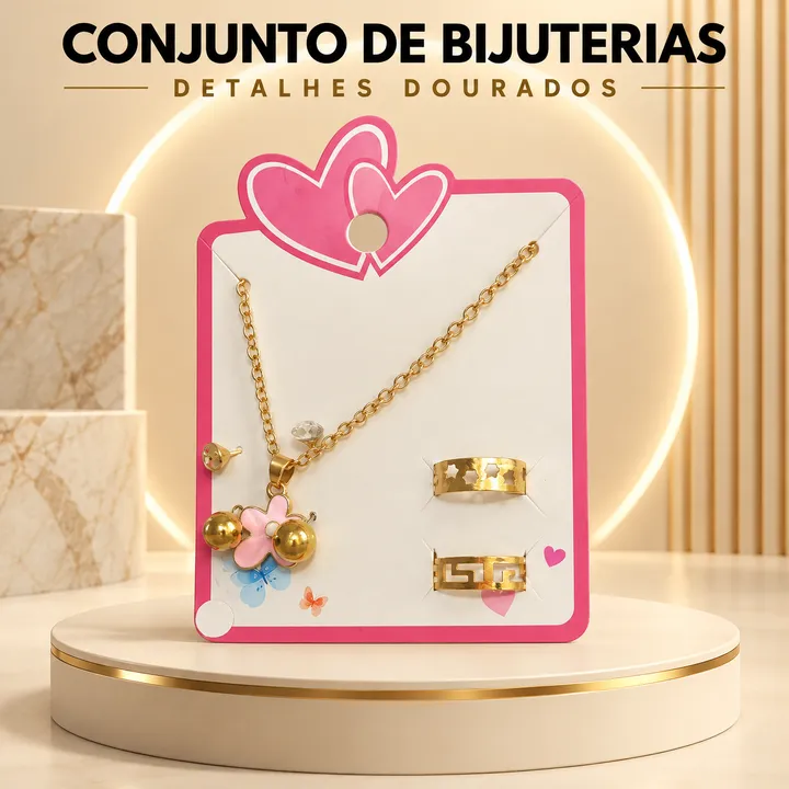 Conjunto de colar, brincos e anéis
