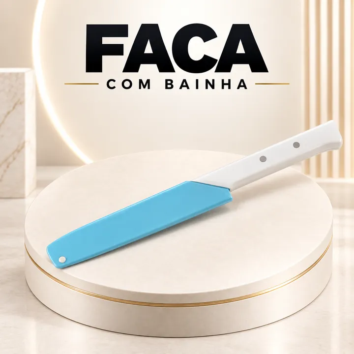Faca branca com bainha azul