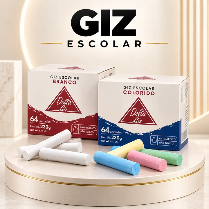 Giz escolar Delta branco e colorido