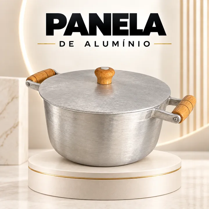 Panela de alumínio com alças de madeira