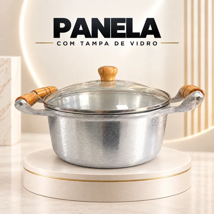 Panela de alumínio com tampa de vidro