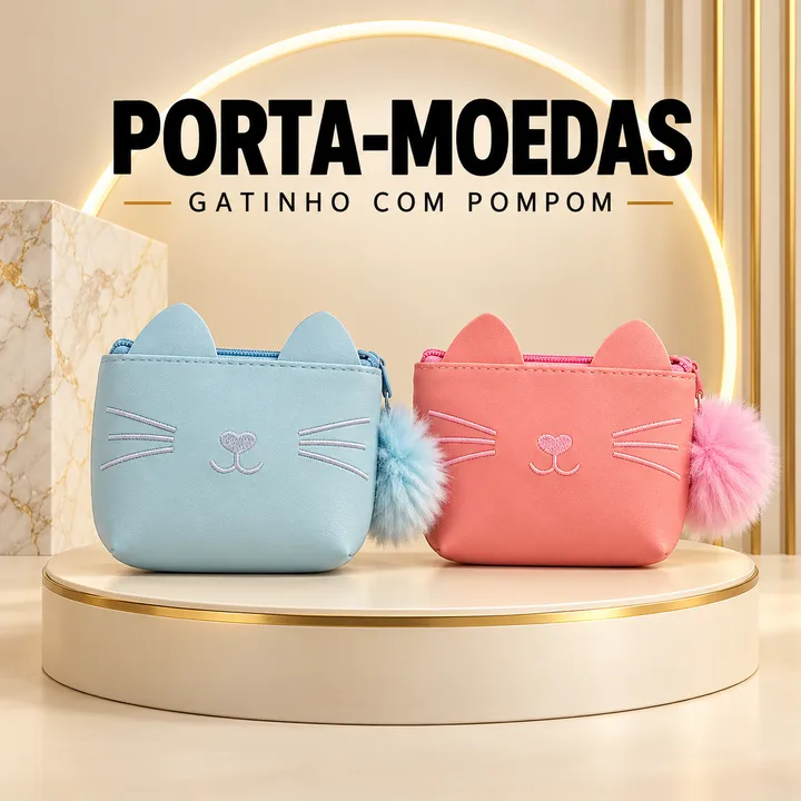 Porta-moedas de gatinho com pompom